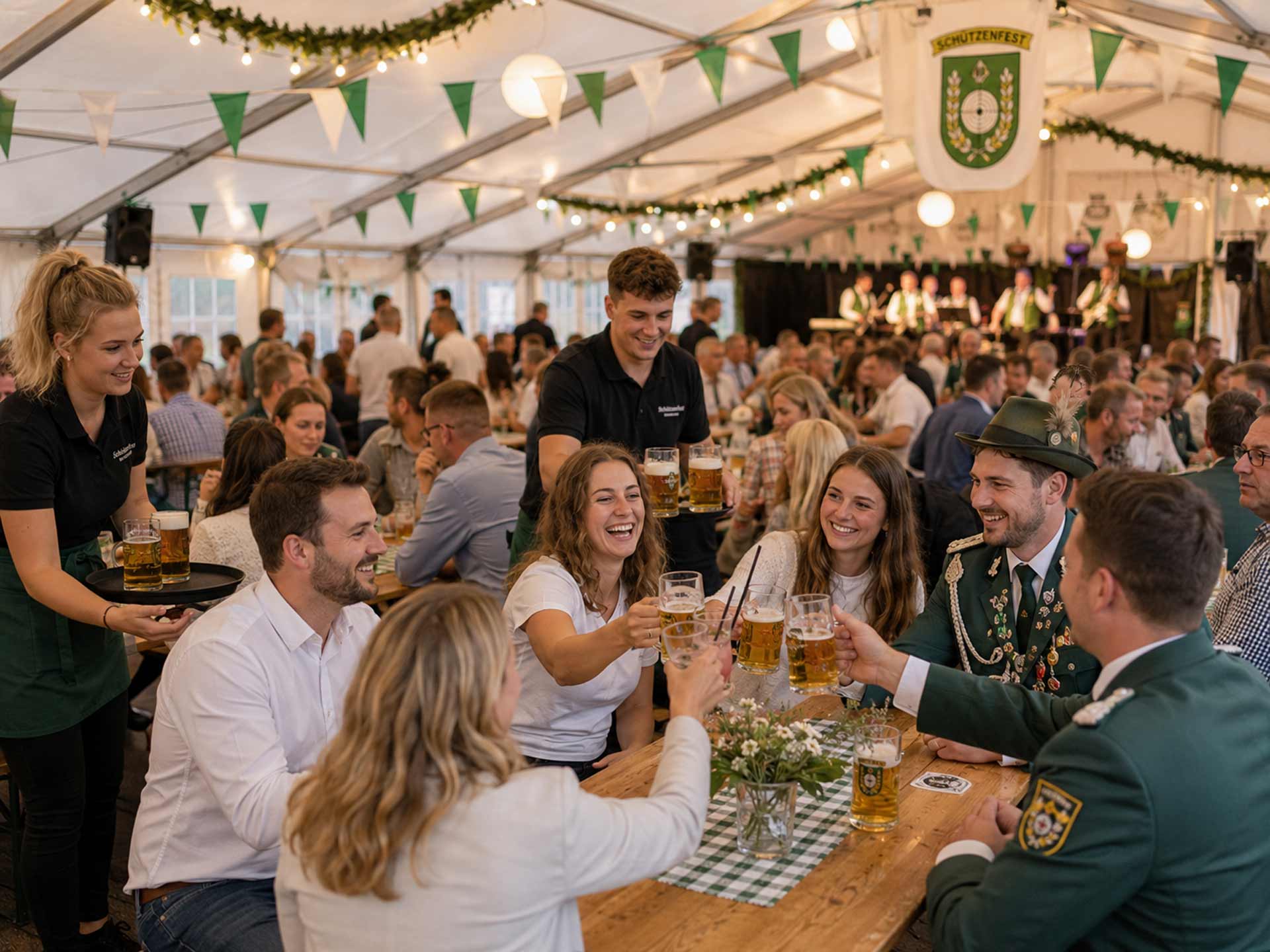 Schützenfest planen Ideen: Modernes Schützenfest mit voll besetztem Festzelt.